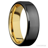 7 mm wide Beveled Zirconium band featuring a 14K Yellow Gold sleeve